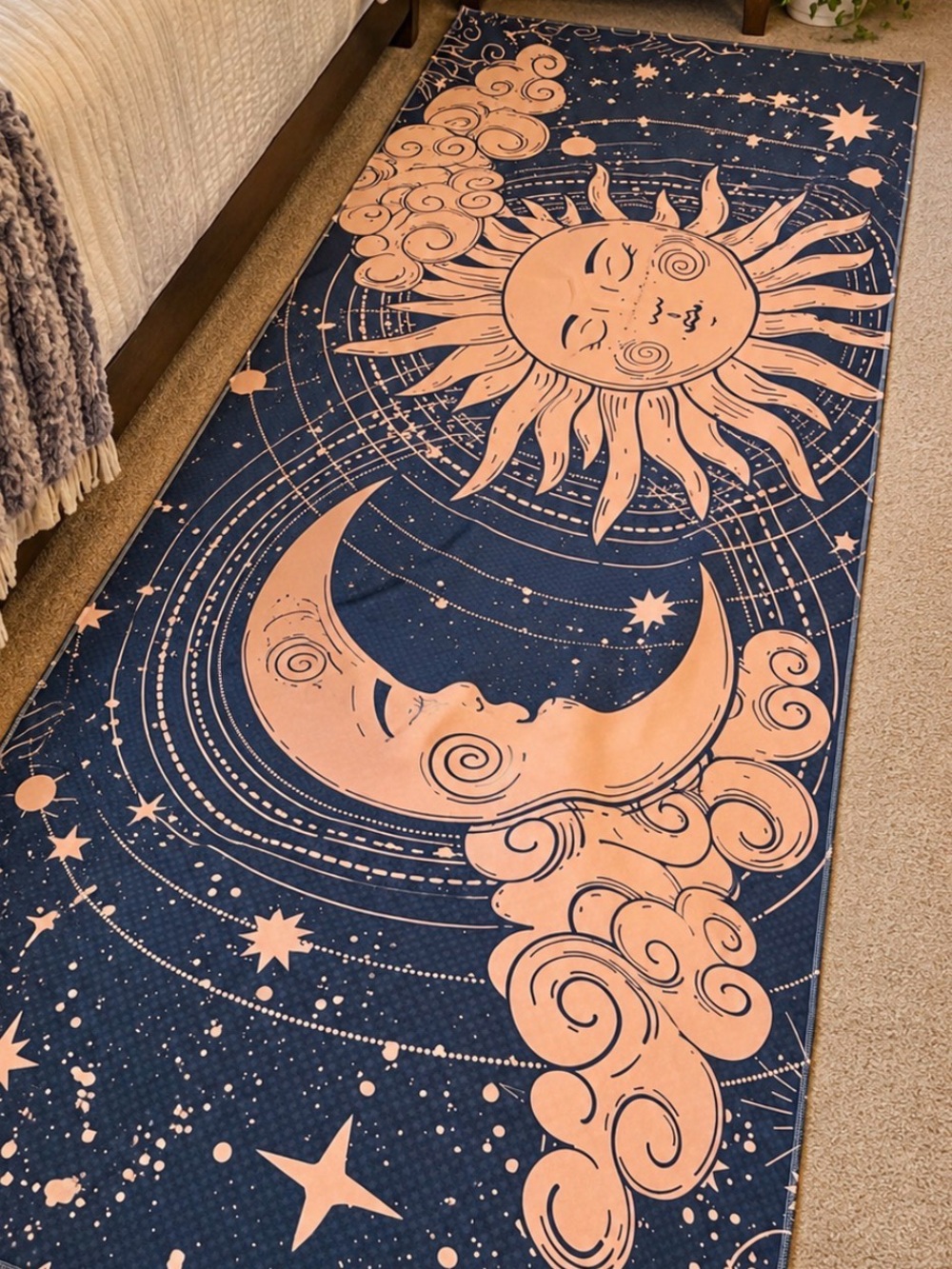 Celestial Sun Moon Runner Rug 66x30โBlue/Peach Boho Non Slip Astrology Floor Mat